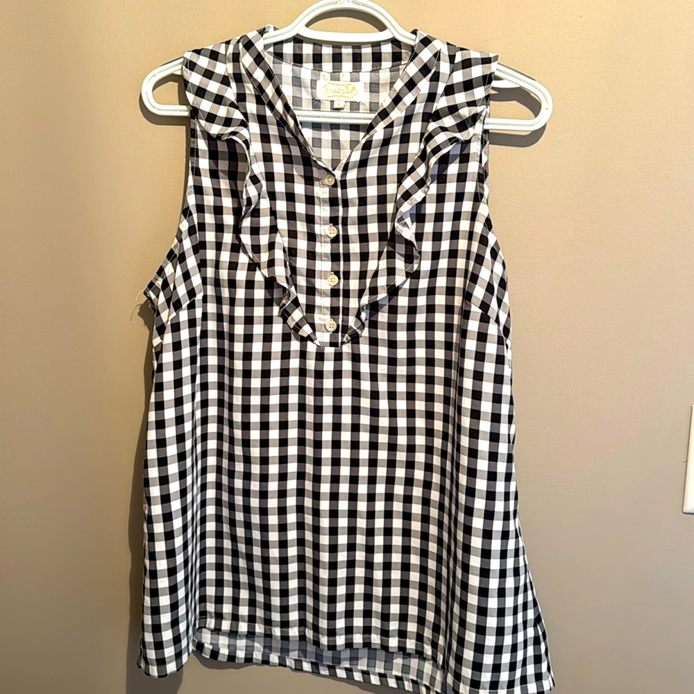 Mud Pie Sleeveless Blouse - Black and White Gingham Print- Size Large